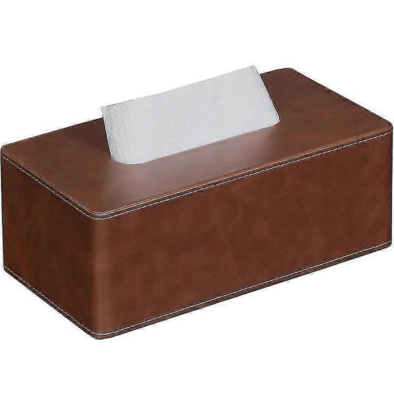 Pu Leather Rectangular Tissue Box - Bathroom Decor Holder (brown)