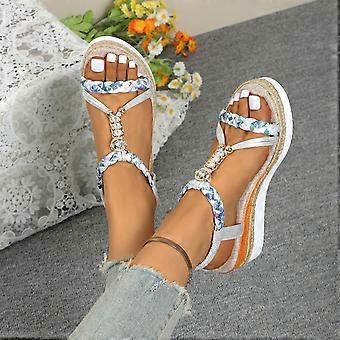 Keilsandalen für Damen, Damensandalen, modische, lässige Keilsandalen im Boho-Stil, Strandschuhe für Damen, hellblau, Größe 7,5