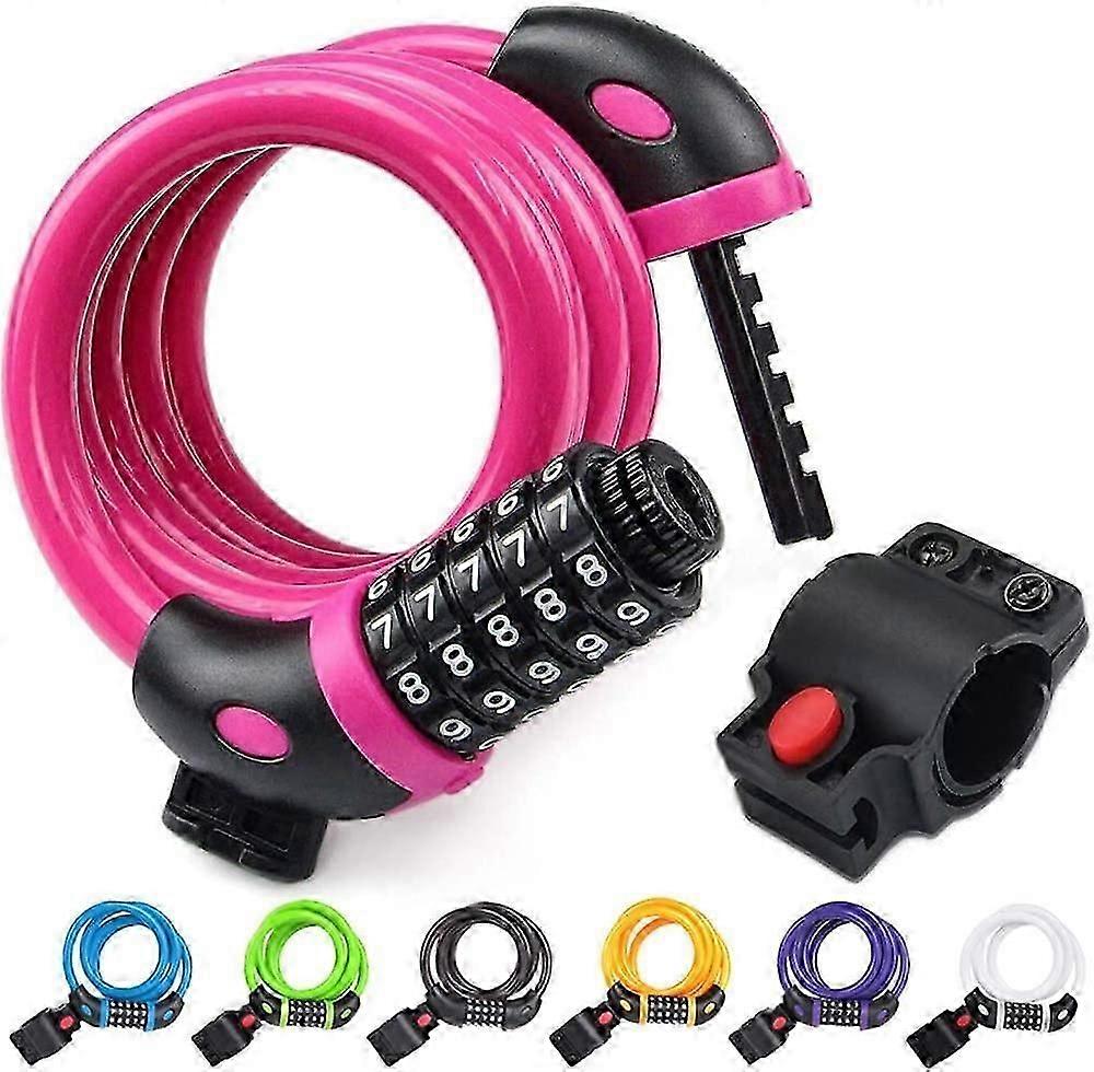 4ft Bicycle Wire Lock with 5-Digit Combination, High Security (Pink)