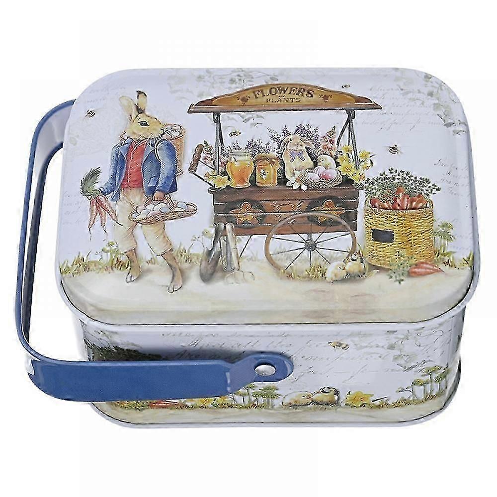 Easter Tin Box with Handle for Candy Cookie Chocolate Storage