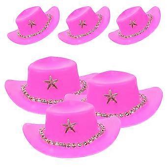 Mini Cowboyhattar för dockor i plast, 6 st, västerländsk stil, rosa, festtillbehör