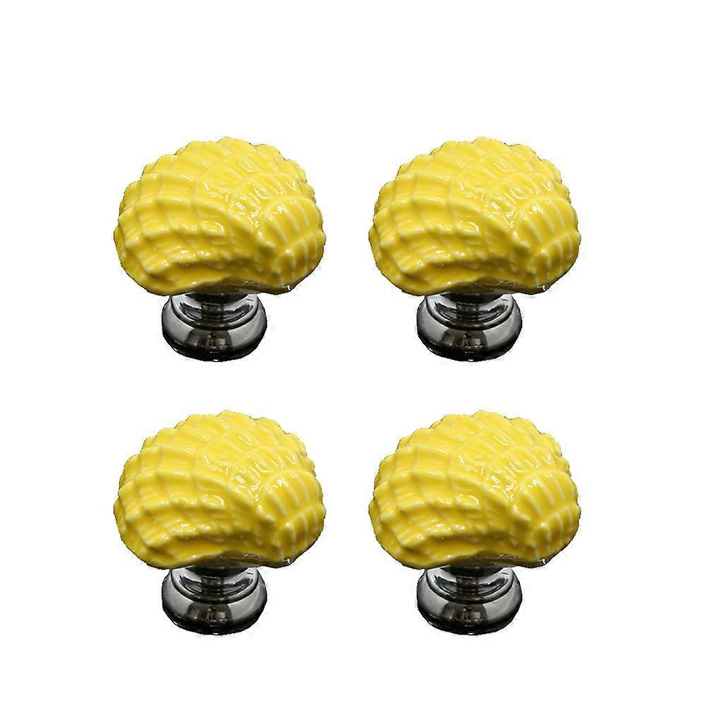 Cartoon Shell Ceramic Door Knobs for Cabinet Knob 4Pcs Yellow Set