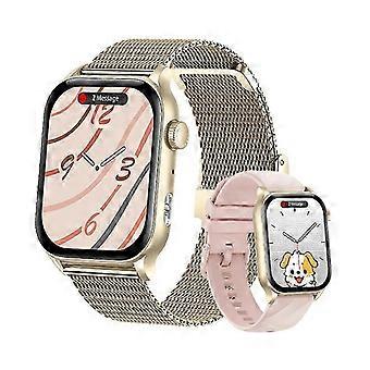 KR86 Smartwatch 1.95-inch AMOLED Bluetooth Calling, AI Voice, 100+ Sports, Gold, Metal & Pink Straps