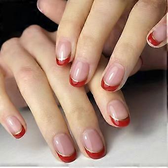 Oval Press on Nail Glossy Fake Nail Stick on Nail in 12 Sizes,24 Pcs French Nail Tips for DIY Nail Art Decorations