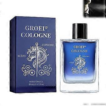 Colônia masculina com feromônios, fragrância amadeirada, aroma luxuoso e duradouro, ideal para encontros românticos.
