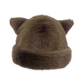 Winter Hat Solid Color Bear Ear Decor Windproof Warm Knitted Hat Lightweight Breathable Thermal Hat Cold Weather Headwear KAESI