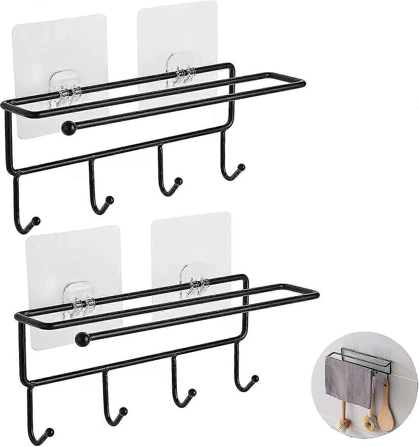 No Drilling Adhesive Wall Mounted Bathroom Hooks (2 Pack Black)