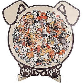 RUIYUE Dog Shaped Wooden Jigsaw Puzzle with Stand, Unique Animal Shape Morandi-Colored Dog Puzzles for Adults, Creative Gifts for Dogs Lovers, Home