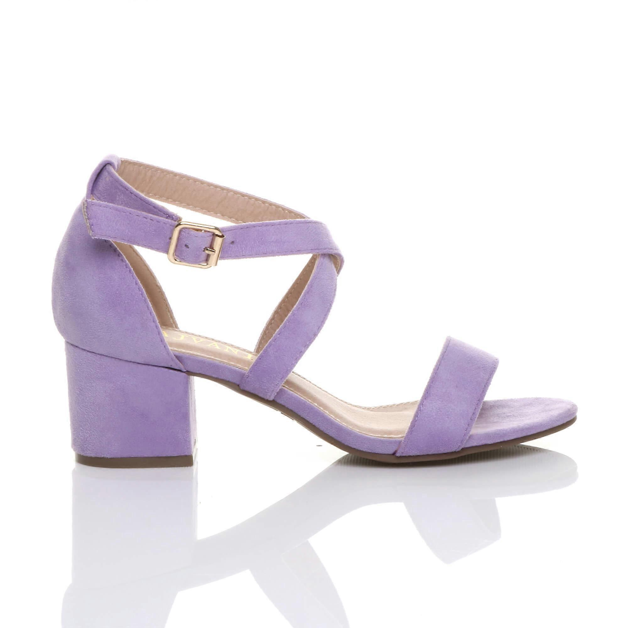 Mid Block Heel Crossed Straps Sandals