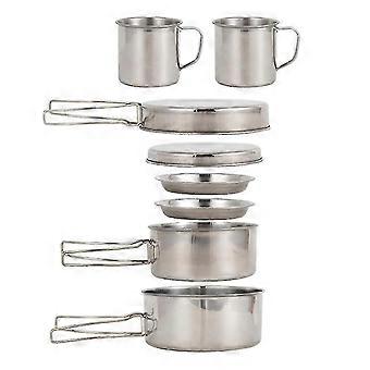 Camping Cookware Set 8 Pieces Stainless Steel Cooking Pot Camping Cookware Kit Backpack Cooking Set