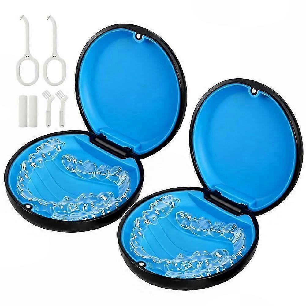 Retainer Case, 2-Pack Compatible with Invisalign, Slim Aligner Storage with Removal Tool, Aligner Seaters & Brush