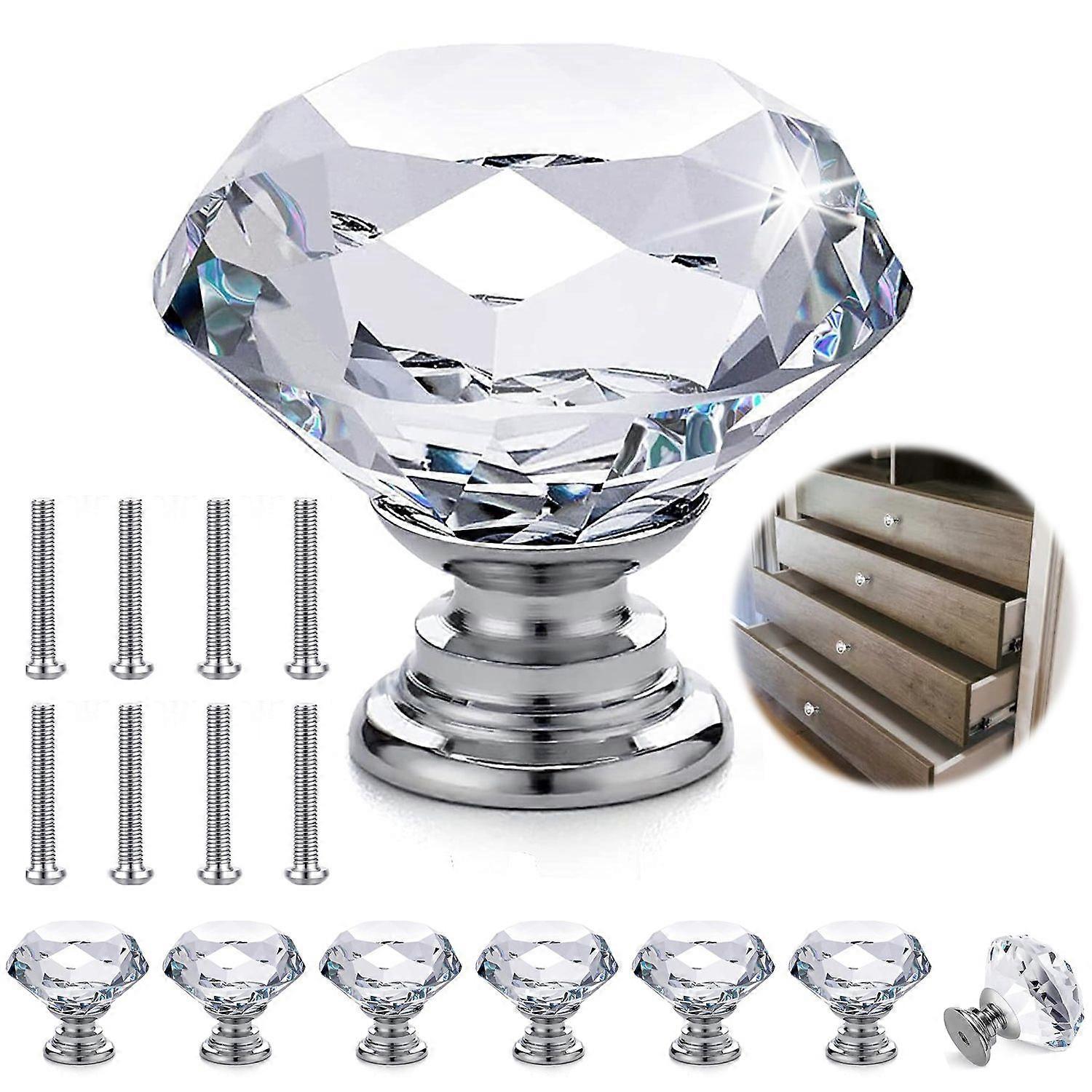 Elegant Diamond-shaped Crystal Clear Glass Cabinet Knobs