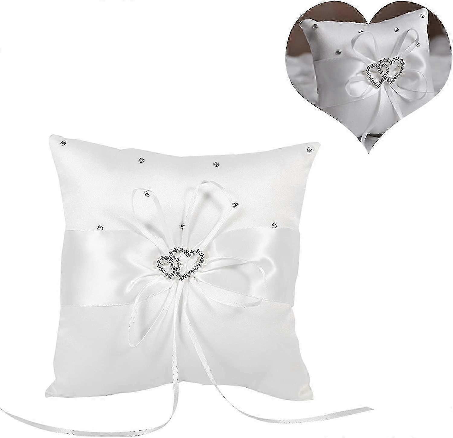 Square Double-Heart Rhinestone Ring Pillow