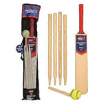 Cricket Set, Wooden Bat Stumps Bails Soft Ball Size 5, Easy Setup Portable with Carry Bag, For Kids Adults Outdoor Backyard Beach Garden Play