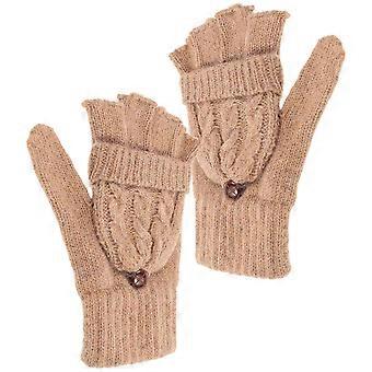 Brown Women Fingerless Gloves Wool Knit for Keeping Hands Warm