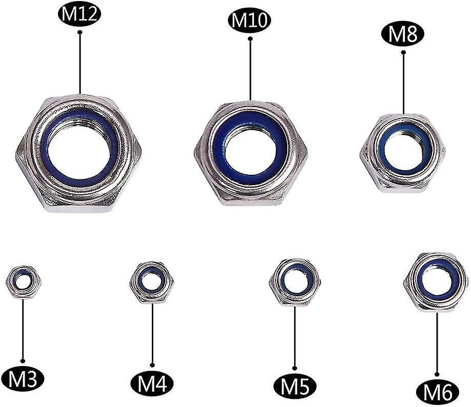 Dadi Autobloccanti Con Nylon Set 200pz - M3-M12 Acciaio Inox Con Scatola