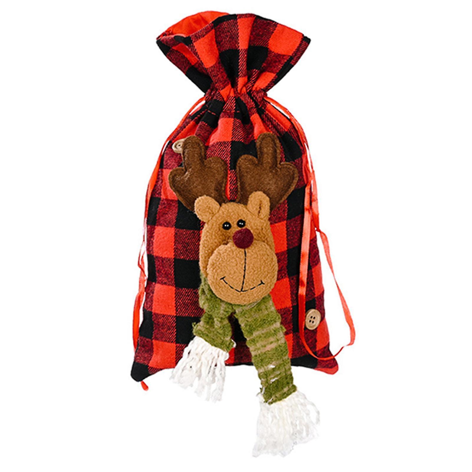 Christmas Gift Bag Drawstring Candy Holder Bag Cartoon Plush Decor