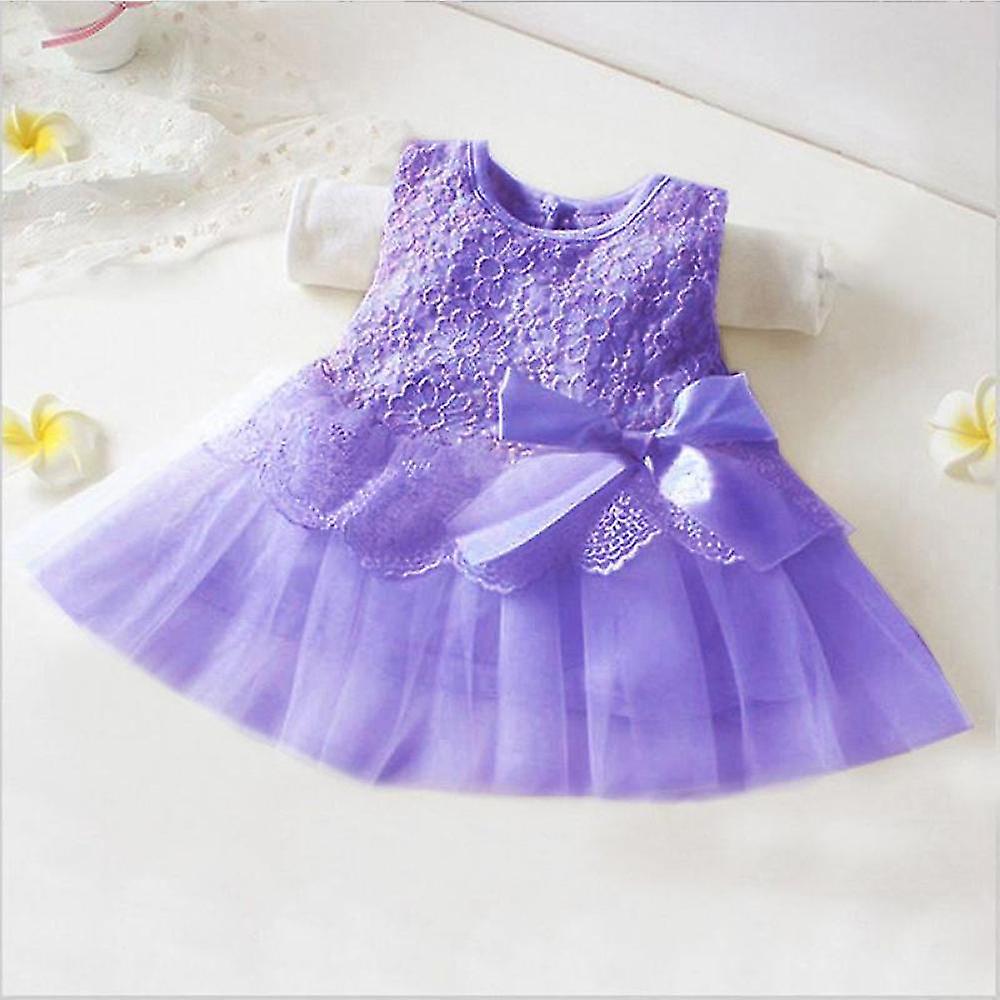Toddler Baby Girl Princess Dress Party Pageant Pizzo Tulle Tutu Abiti Viola 6-9 Months
