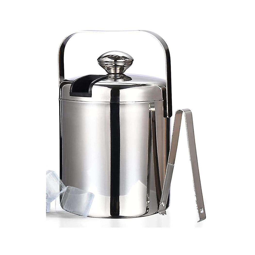 Insulated Ice Bucket With Lid - Double-walled Ice Bucket With Ice Tongs Compartment- Ice Cube Conta