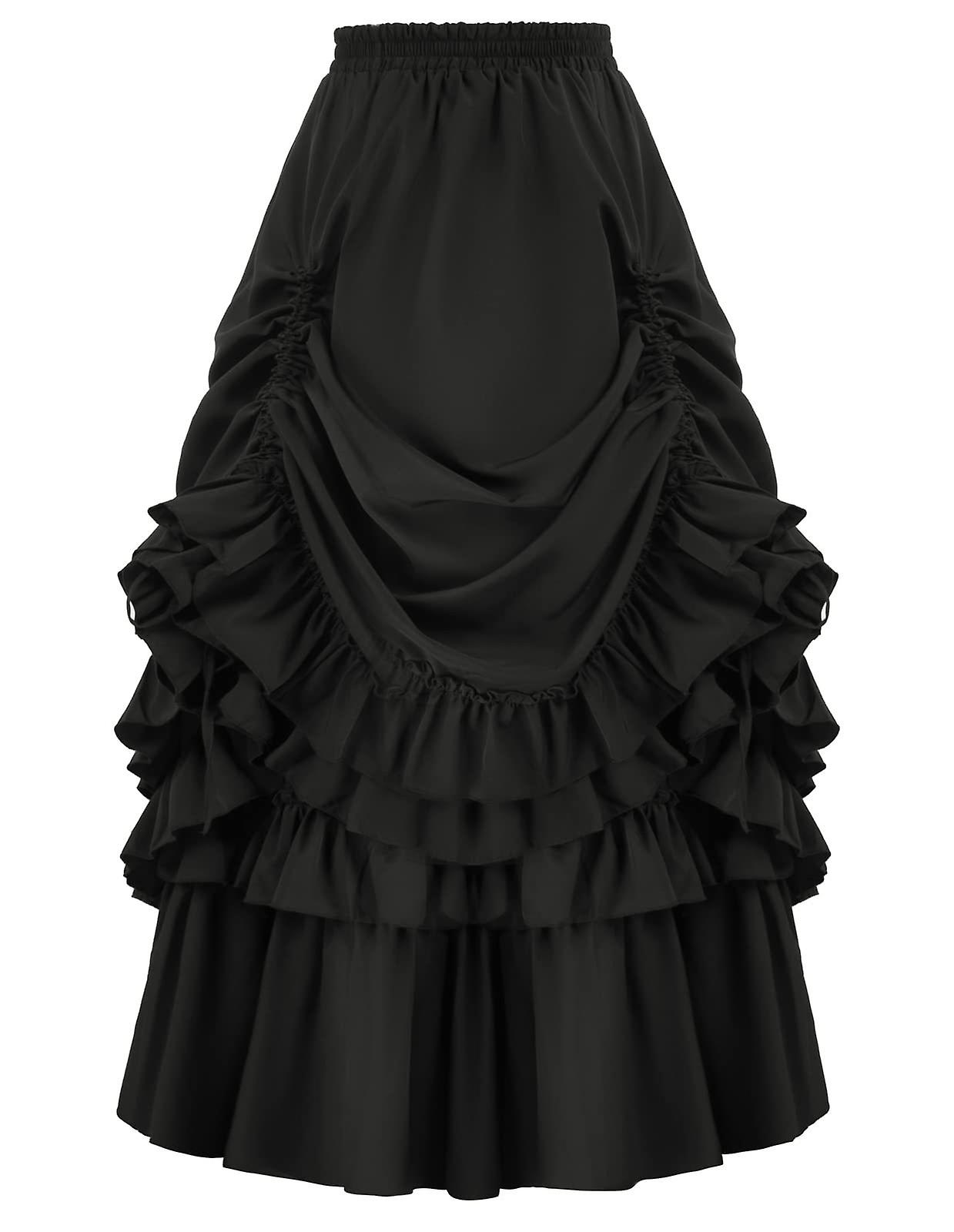Women Victorian Skirt High Waist Medieval Multi Layered Midi Skirt