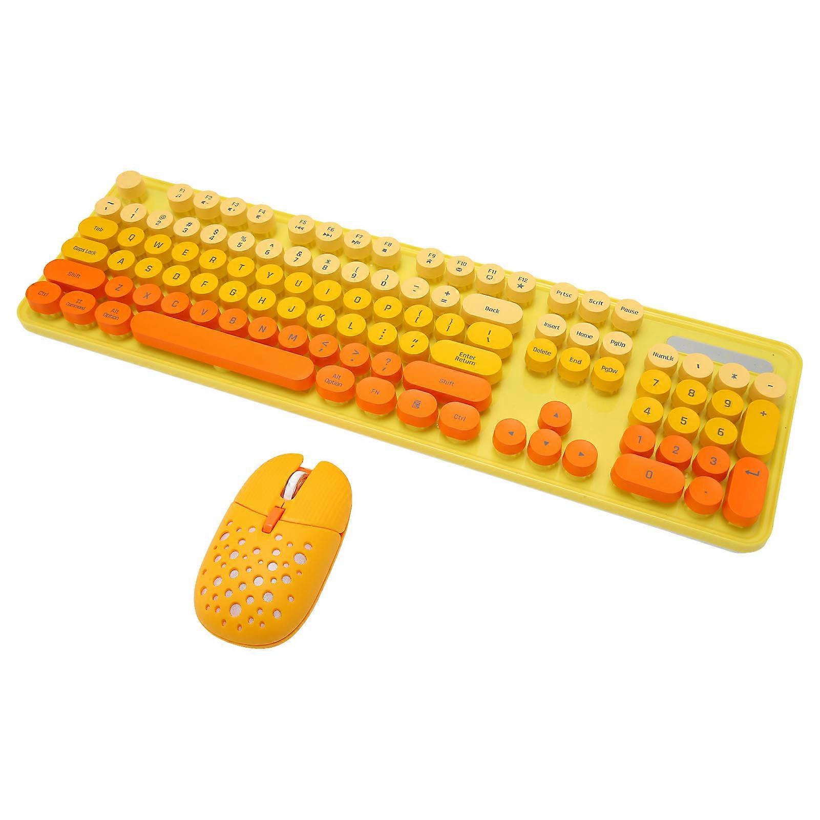 Wireless Keyboard and Mouse Combo 2.4G Wireless Mode Easy Operate Retro Punk Keyboard with 3 DPI Adjustable Gaming Mouse Mixed Color Yellow 