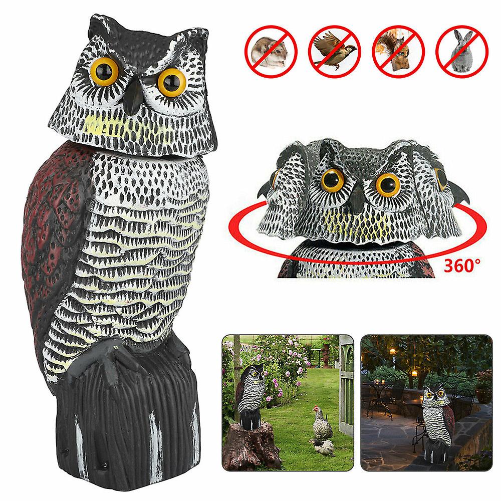 Fake Head Owl Decoy Rotating Repellent Pest Bird Control Scarecrow Scarer Garden
