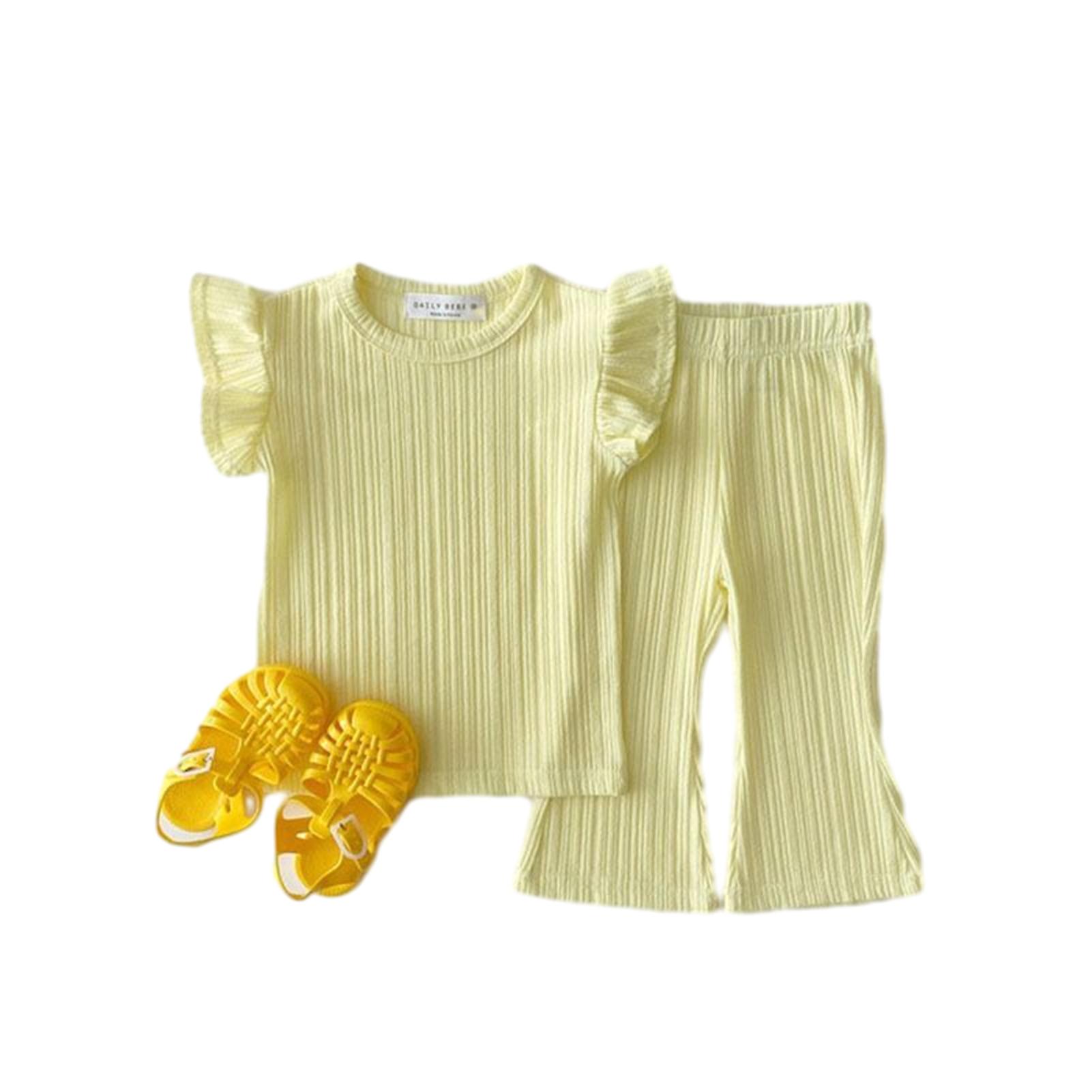 Summer Girl's Fly Sleeve Top with Flared Pants Versatile Comfy Casual Clothing for Beach Vacation