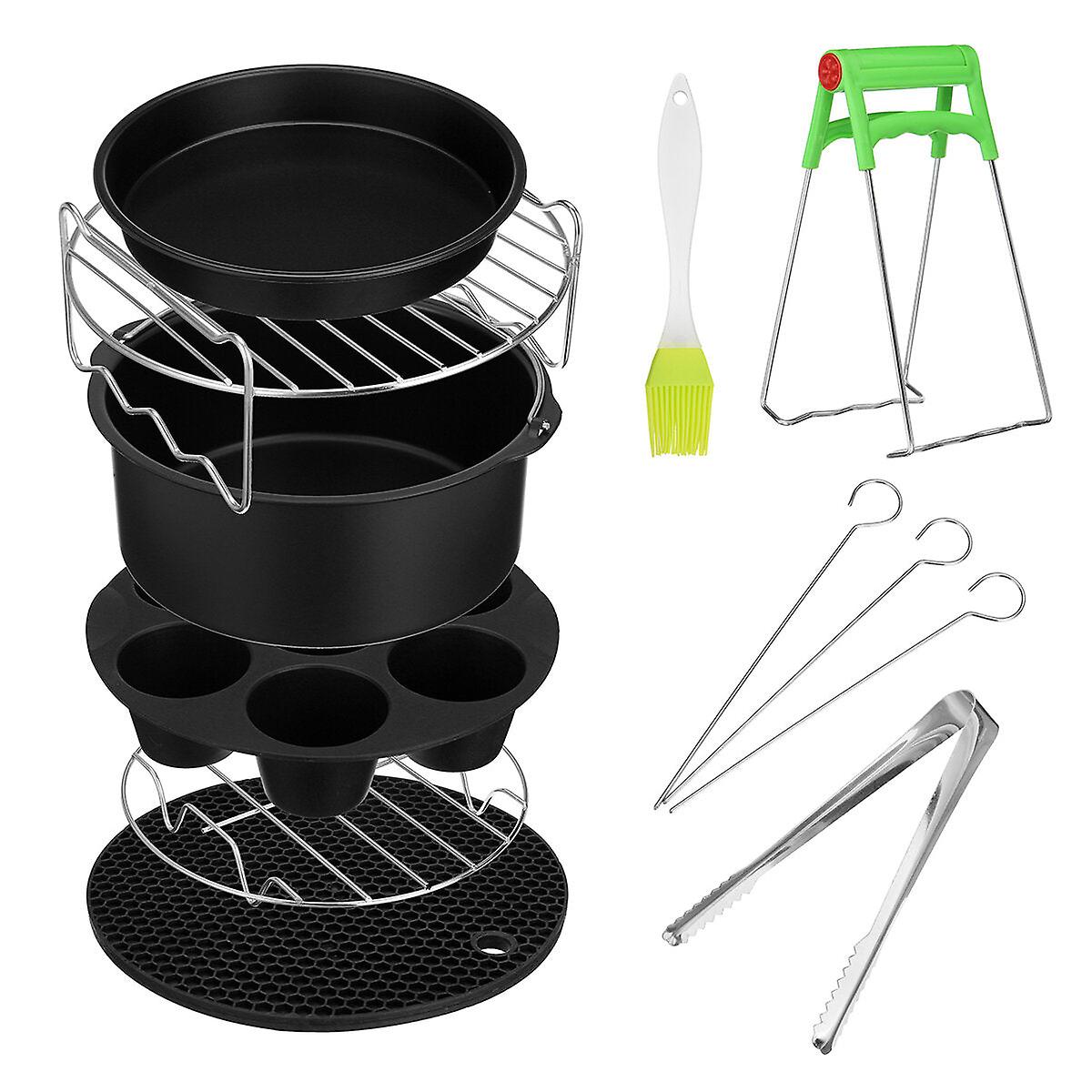 10Pcs/set Air Fryer Accessories Baking Pan Pizza Tray Pot Cage Dish Rack