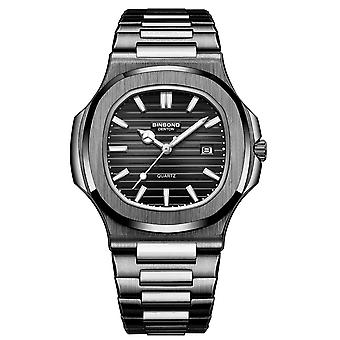 BINBOND B1885 Quartz Watch Black Steel-Black-White
