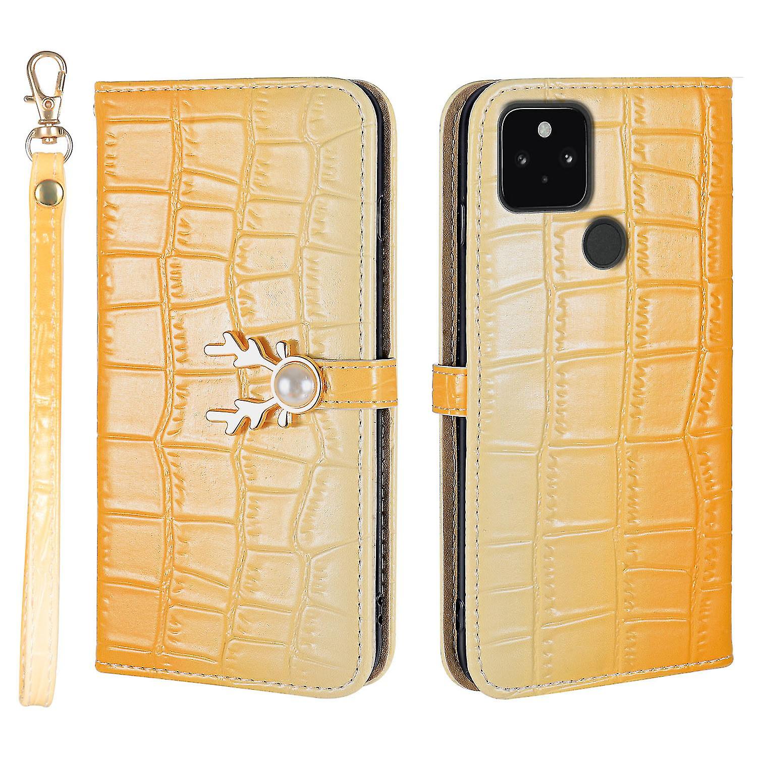  Elk Pattern Phone Case For Google Pixel 5 With Card Holder, Lanyard, Pu Leather Material, Wallet Function, Corner Fall Protection