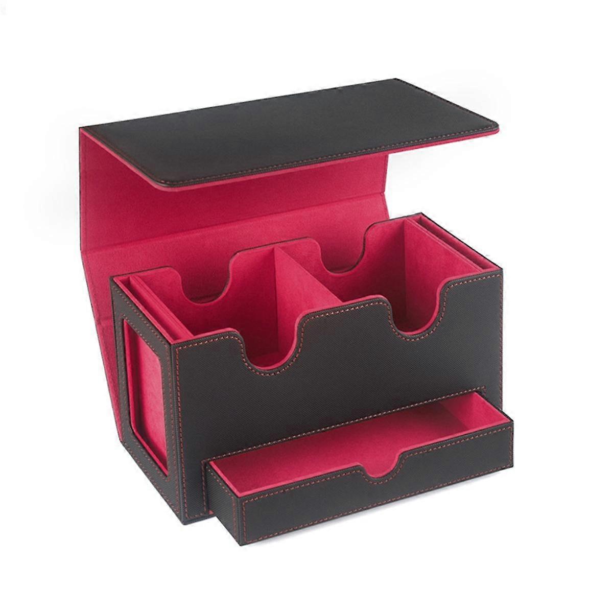Portable Game Magnetic Card Storage Box, Drawer Storage Box with Viewing Window,Card Holder for Magic Game Cards Red