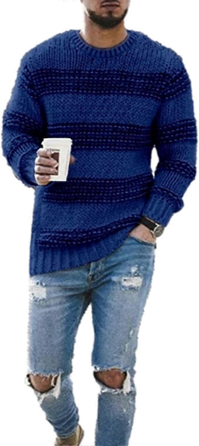 Herbst Herren lässig Retro gestreifter Pullover Rundhalspullover