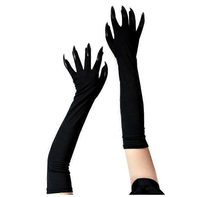 Jianghuoクールハロウィーングローブロングゴーストクロードレスアップグローブファッションブラックロングネイルコスプレハロウィン面白いグローブ、ブラック