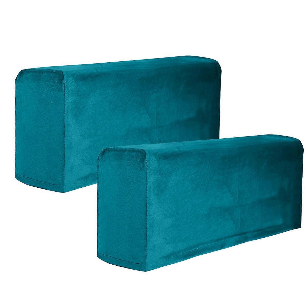 2Pcs Universal Sofa Armrest Cover Elastic Armrest Protector Solid Color Armrest Protective Cloth Blue