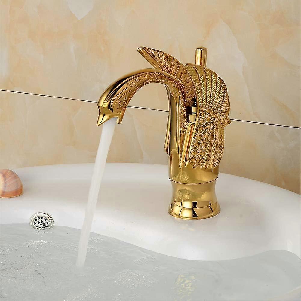 Nirvana Solid brass polished gold swan sink faucet