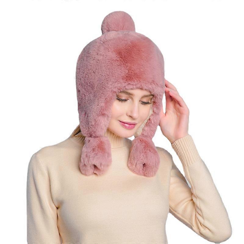 Adult rabbit fur ear protection and woolen cap