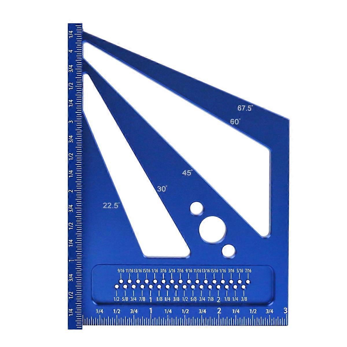 Woodworking Measuring Ruler 22.5/30/45/60/67.5Degree Square Ruler Protractor, For Carpenter Drawing-Blue Inch