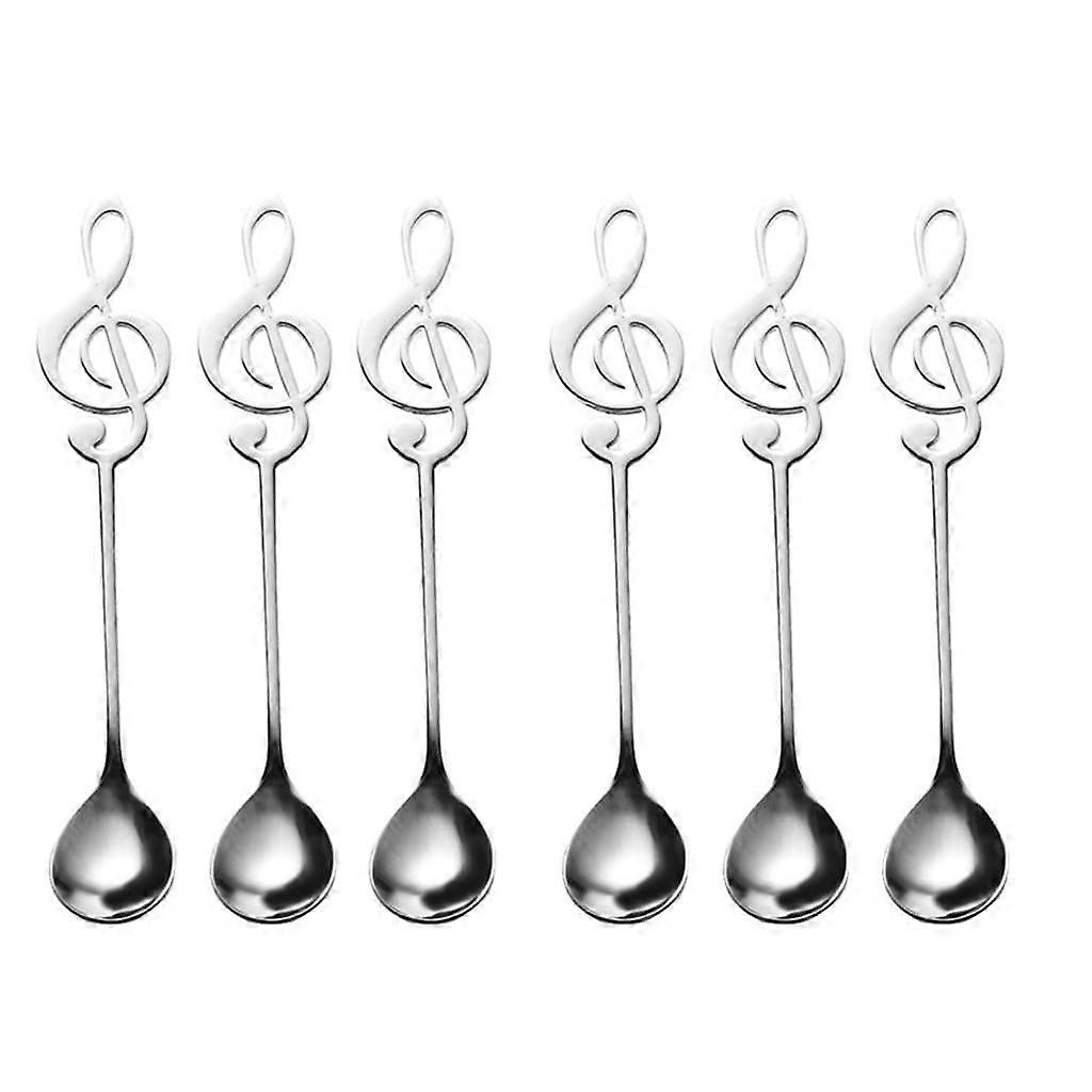 6 Pack Cute Teaspoons Stainless Steel Musical Notation Shaped Coffee