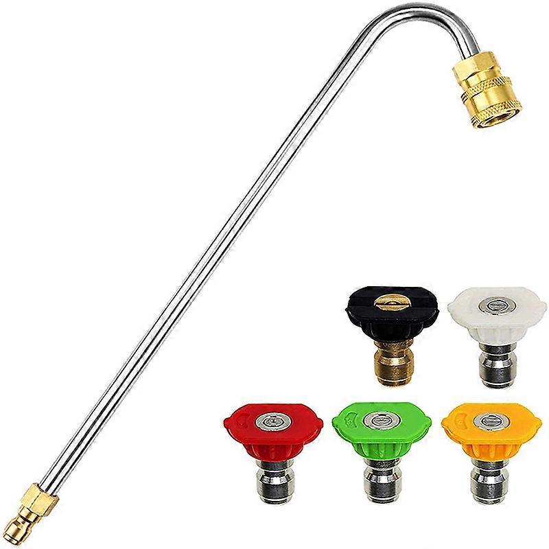 High Pressure Washer Gutter Rod with Nozzle, U Shape Gutter Home Garden Cleaner Attachment 5 Different Angles Spray Nozzle Tips