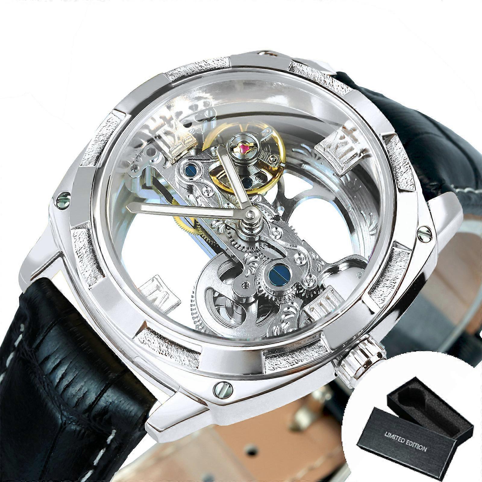 Redkid Rétro Transparent Squelette Imperméable à l’eau Montres Mécaniques Luminous Carved Mouvement