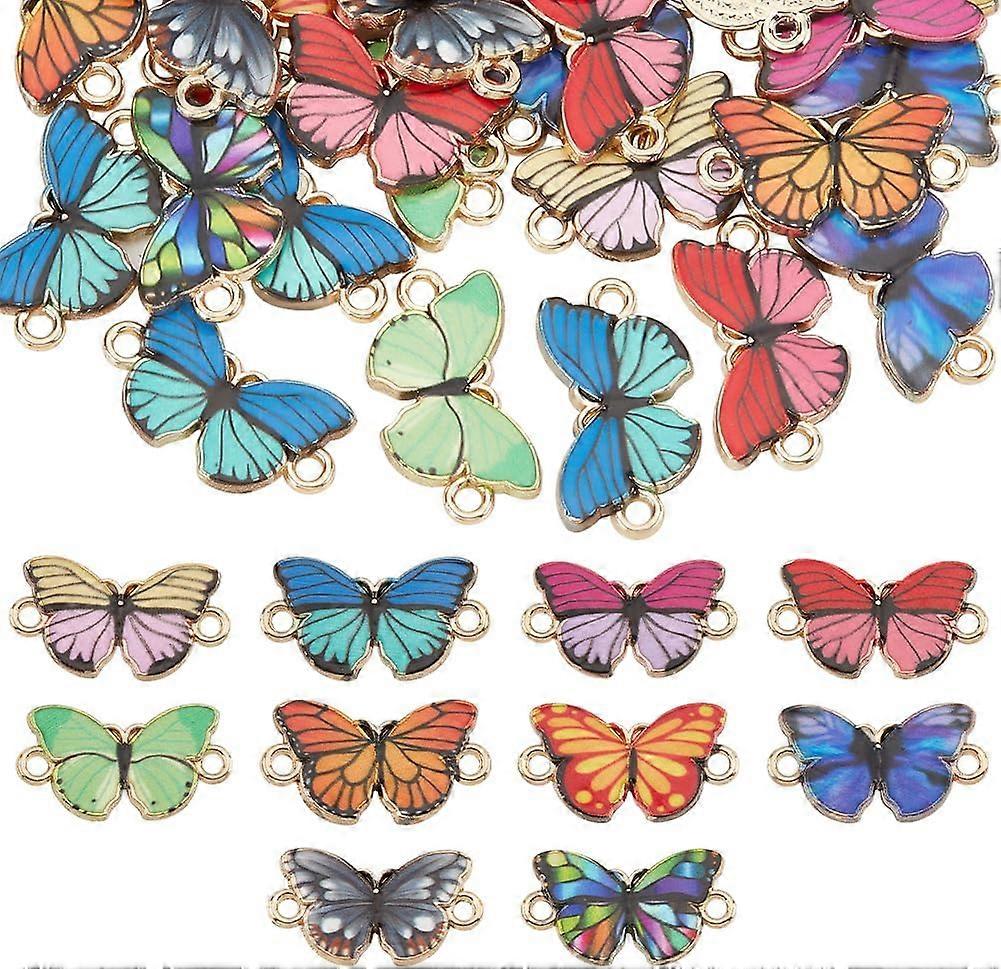 50 Pcs Pcs Butterfly Alloy Enamel Link Charm Mixed Color Butterfly Connector Metal Pendant for Earrings Bracelets Necklace DIY Making Jewelry Making A
