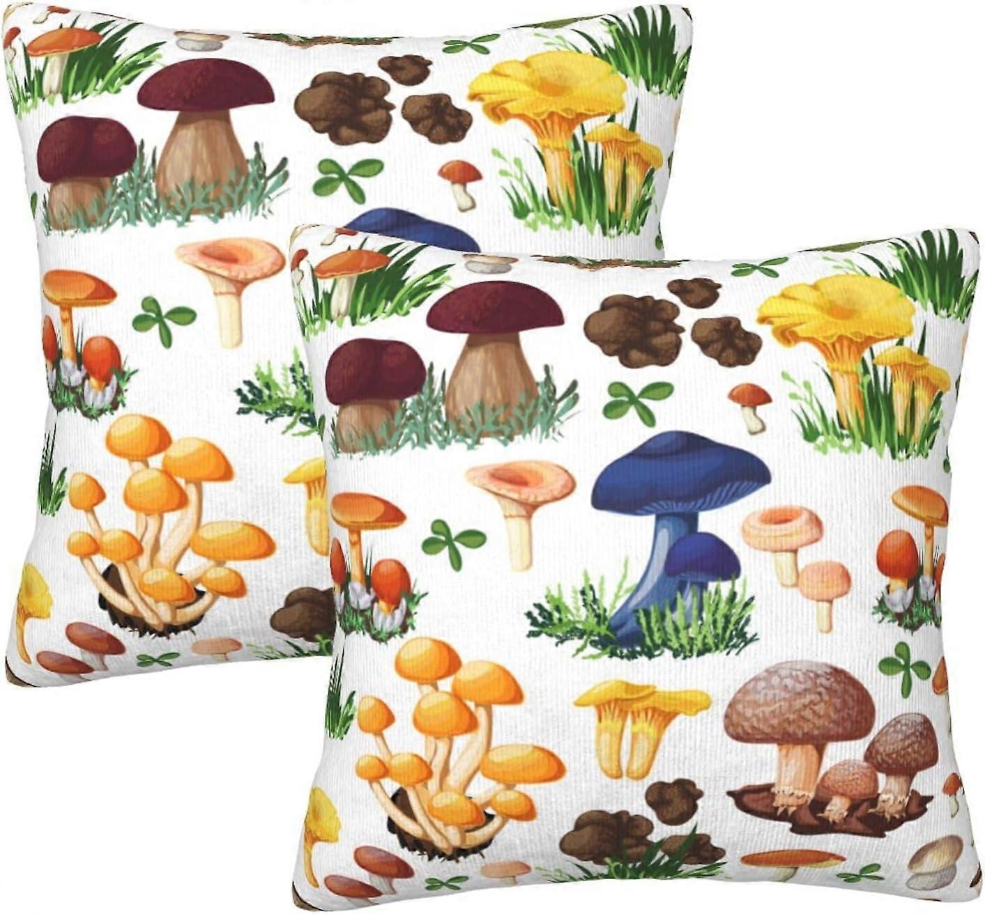 هدايا الفطر الملونة لطيفة يغطي وسادة 18x18 بوصة مجموعة من 2 ، رمي وسادة يغطي وسادة زخرفية لسرير الأريكة أريكة وسادة ديكور المنزل