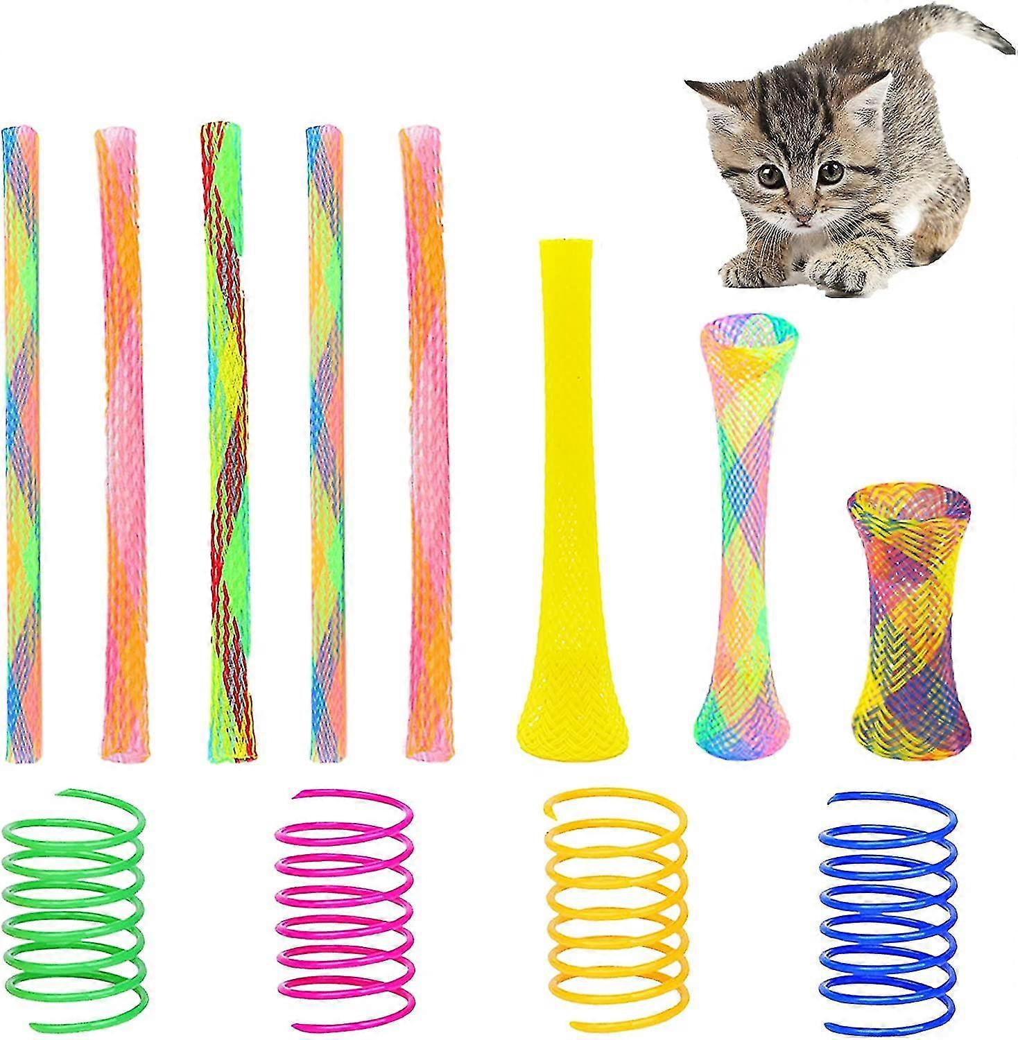 55 Pieces Heilwiy Cat Spring Toys Set, Colorful Cat Spring Toy And Cat Tube Toy Gift