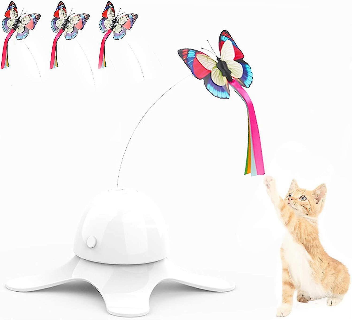 Cat Butterfly Game, Cat Toy, With 360 Electric Rotating Butterfly 3 Replacement Glitter Butterflies, For Indoor Cats Kitten Indoor Butterfly Toy (whit