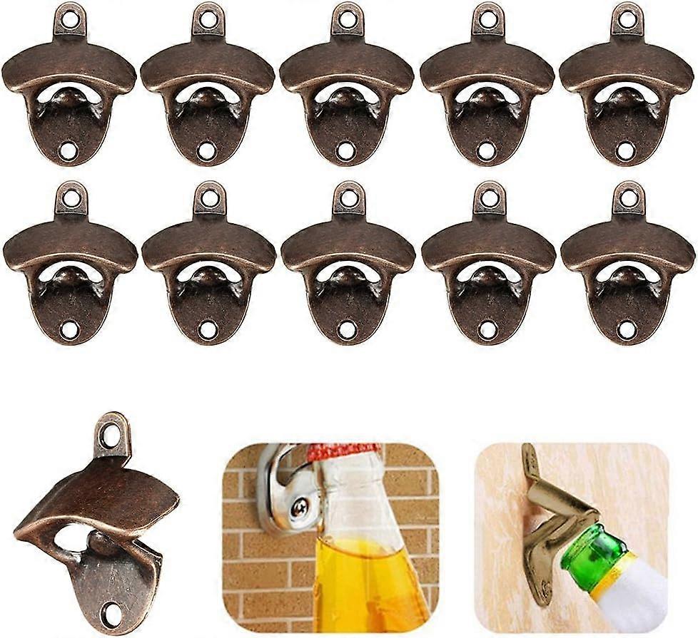 MUJIXI 10 pcs Bronze Bottle Opener Wall Mounted for Soda Beer Wine Bottle Opener Mounted with Two Screws Each Opener Vintage