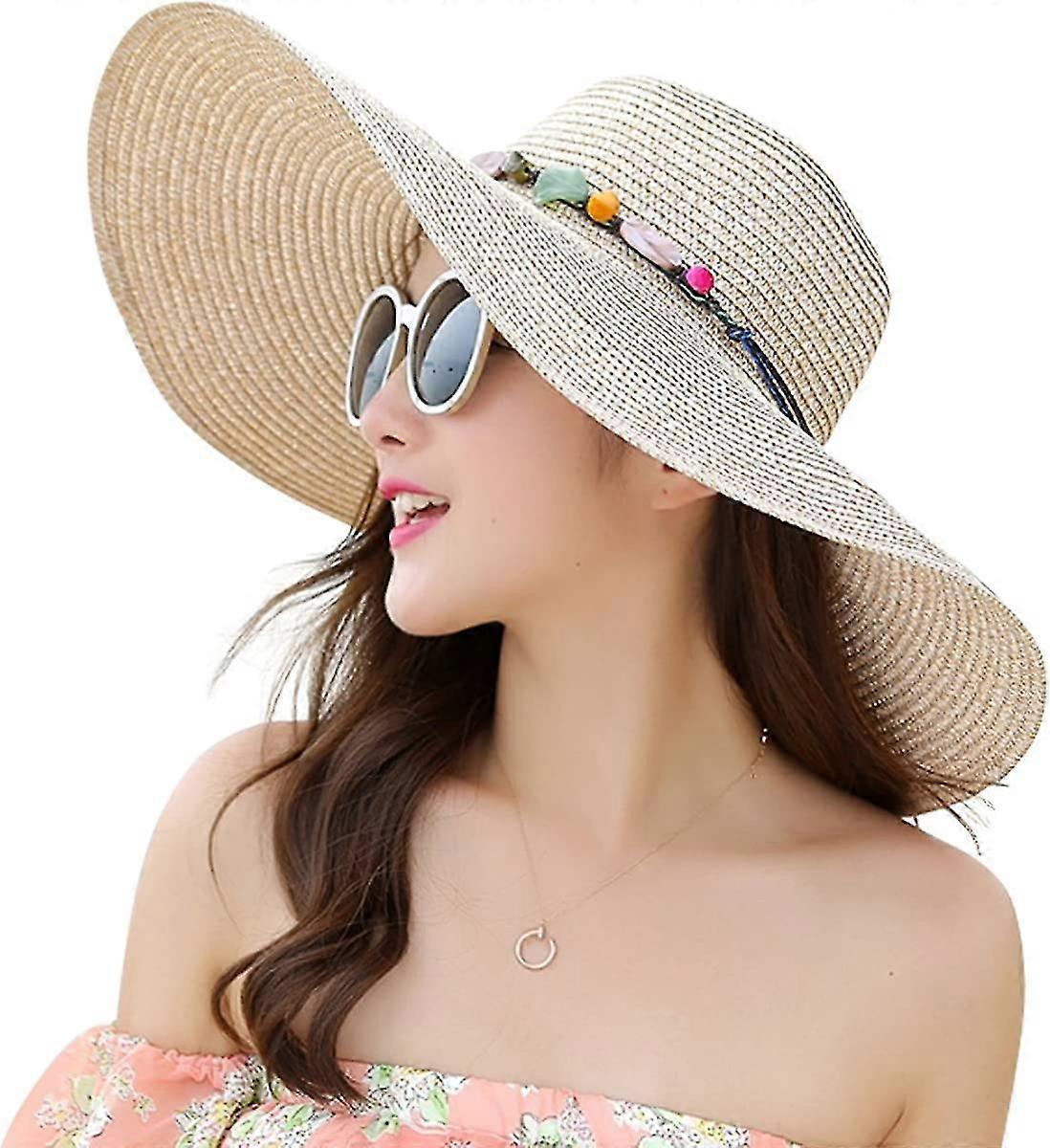 Womens Wide Brim Straw Hat Floppy Foldable
