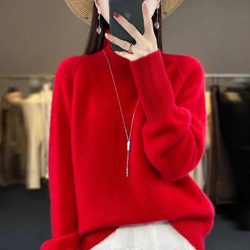 Women's High Collar Sweater 2023 Autumn/Winter New Fashion Thickened Loose Pullover Knitted Warm Bottom 100 Woolen Sweater