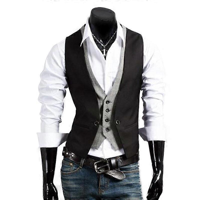 Men Slim Fit Waistcoat Tuxedo Dress Suit Vest Formal Jacket Coat