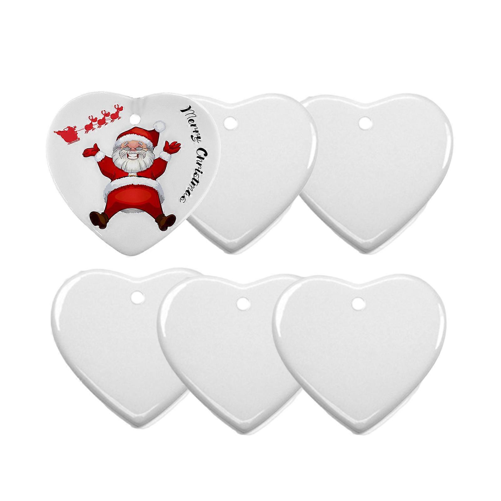 6/12Pcs Christmas Sublimation-Blank Ceramic Pendant Printed Love Heart Shaped Ceramic Hanging Ornament with Golden String for Crafting Christmas Tree 