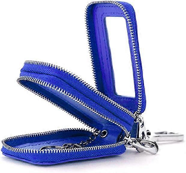 Double Layer Mini Leather Car Key Case, Keychain Key Case (Blue)